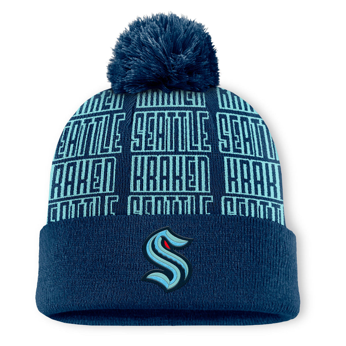 Seattle Kraken beanie Seattle Kraken Stripe Knit Navy/Teal Pom – Mitchell & Ness  main image 3