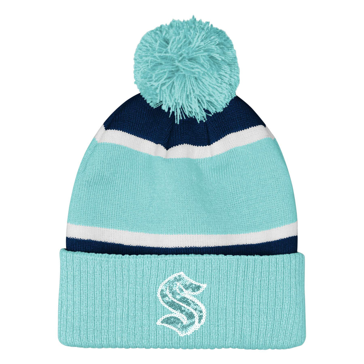Seattle Kraken Girls Ice Blue Cuffed Pom Beanie
