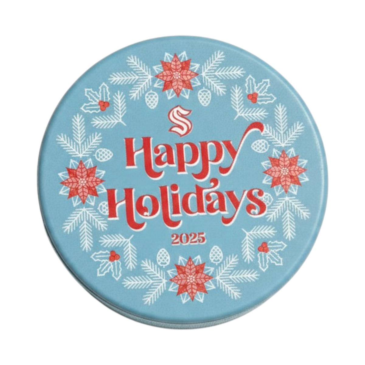 Seattle Kraken 2025 Happy Holidays Ice Blue Puck