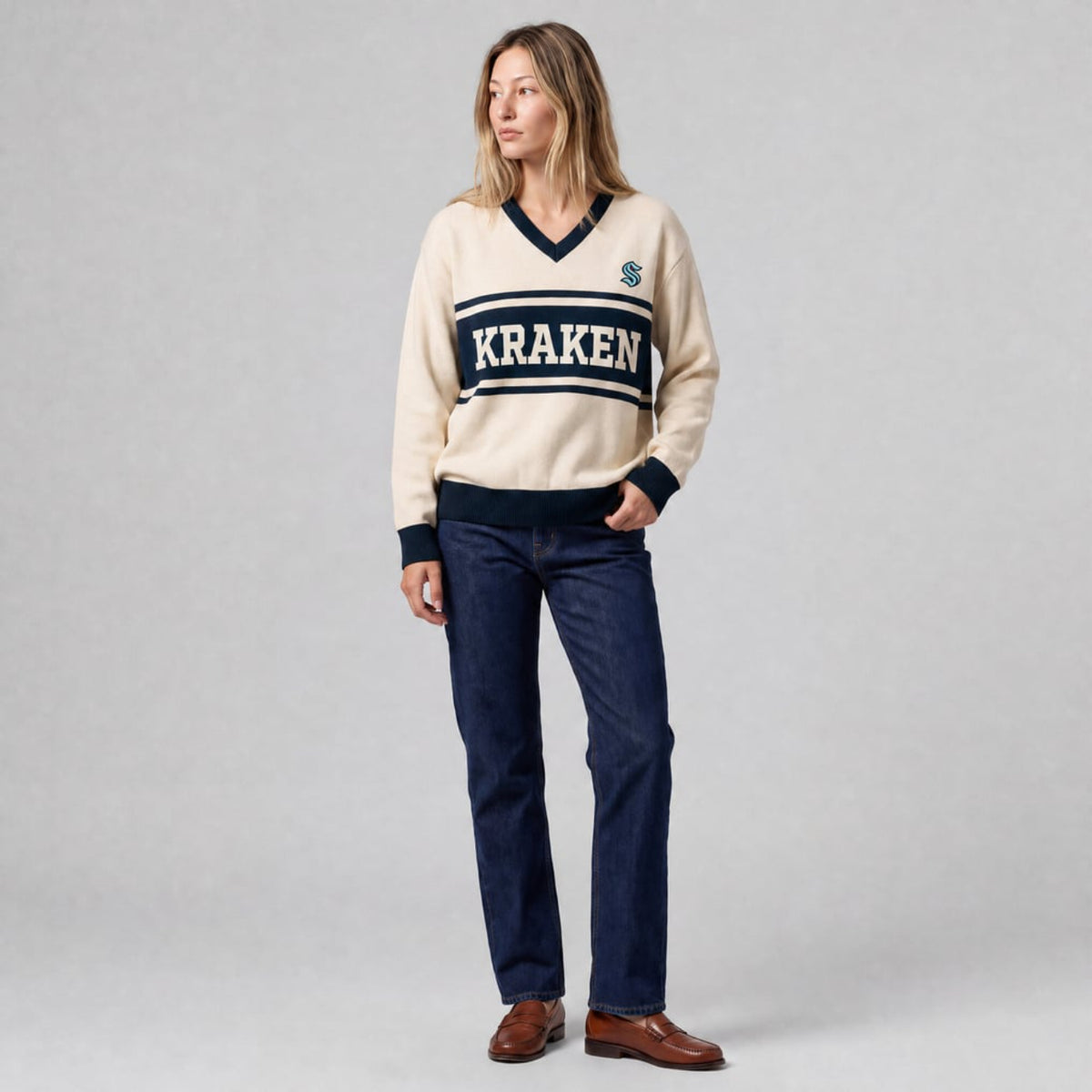 Seattle Kraken Mitchell and Ness Womens Roots Vneck Sweater