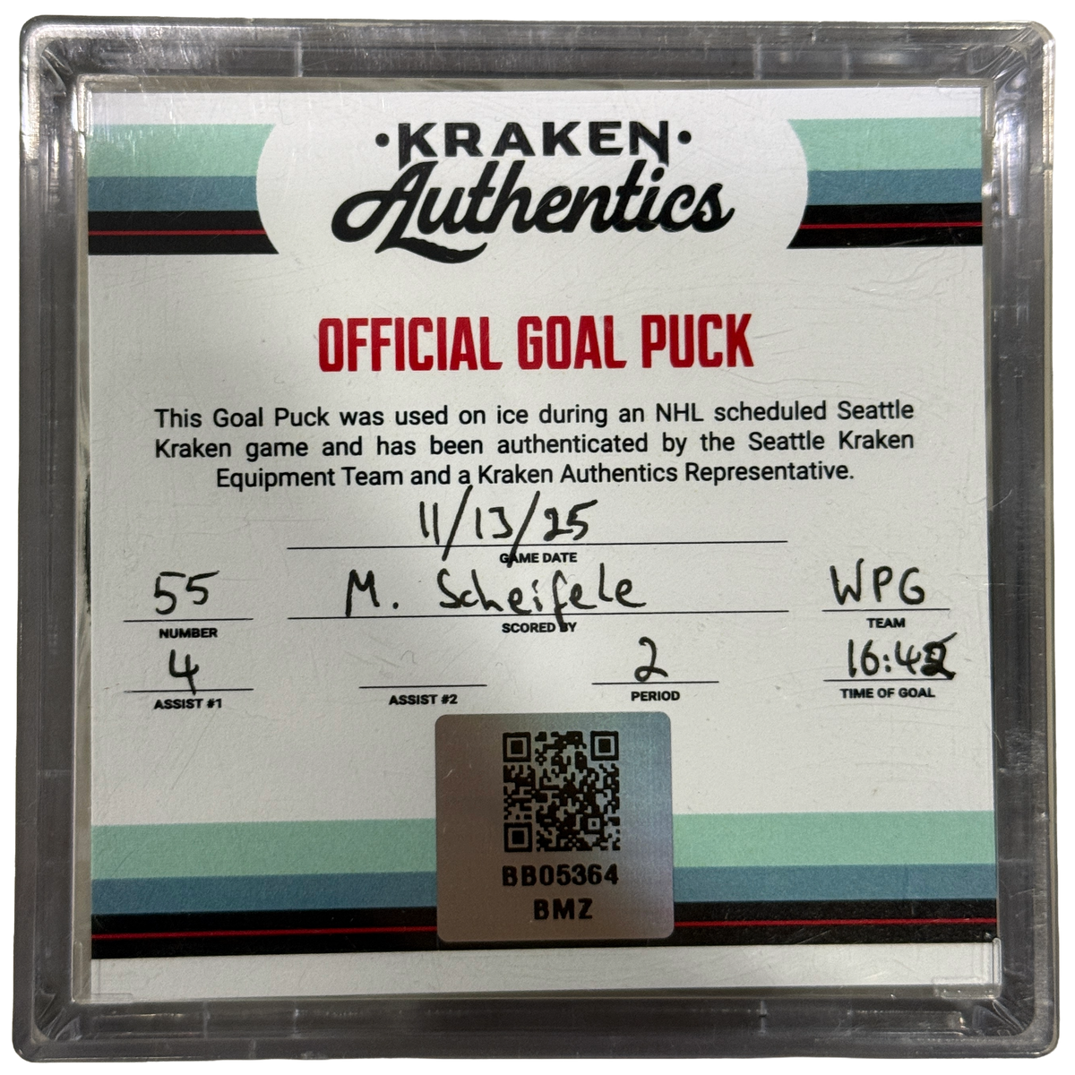 M. Scheifele Goal Puck SEA-WPG 11.13.25