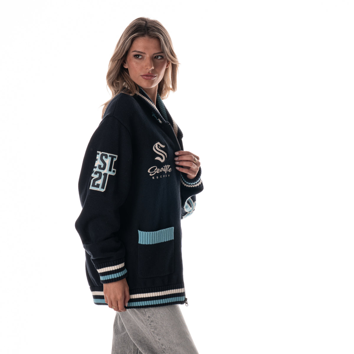 Seattle Kraken Jacquard Zip Up Sweater