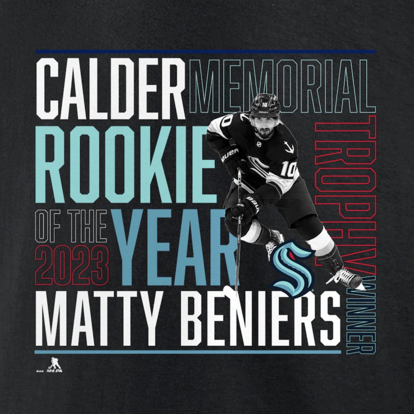 2022-2023 Calder Memorial Trophy Winner Matty Beniers Seattle Kraken Poster  shirt, hoodie, longsleeve, sweatshirt, v-neck tee