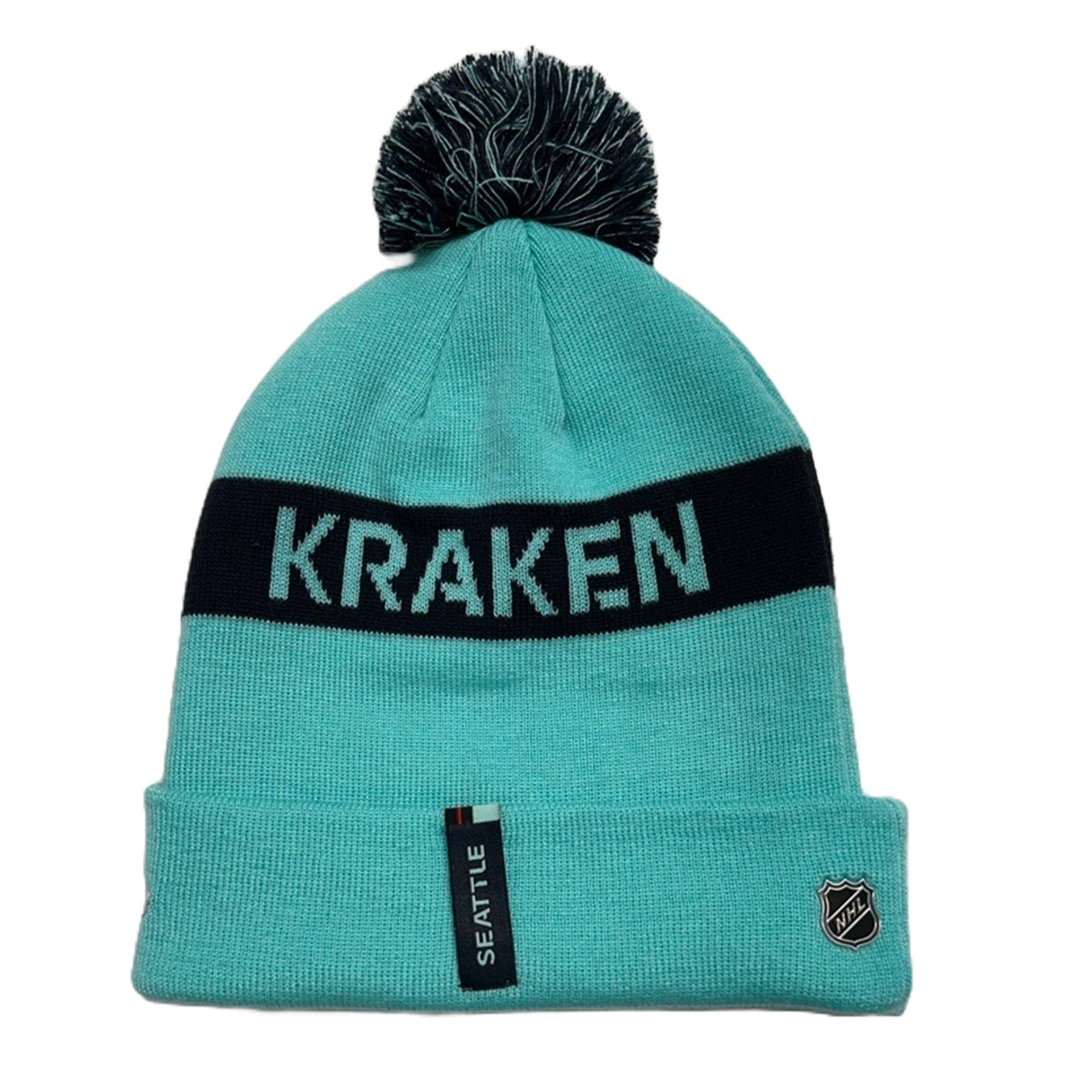 Seattle Kraken Rink Womens Cuff Pom Beanie Ice Blue