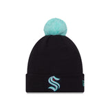 Seattle Kraken New Era Ice Blue and Navy Pom Beanie