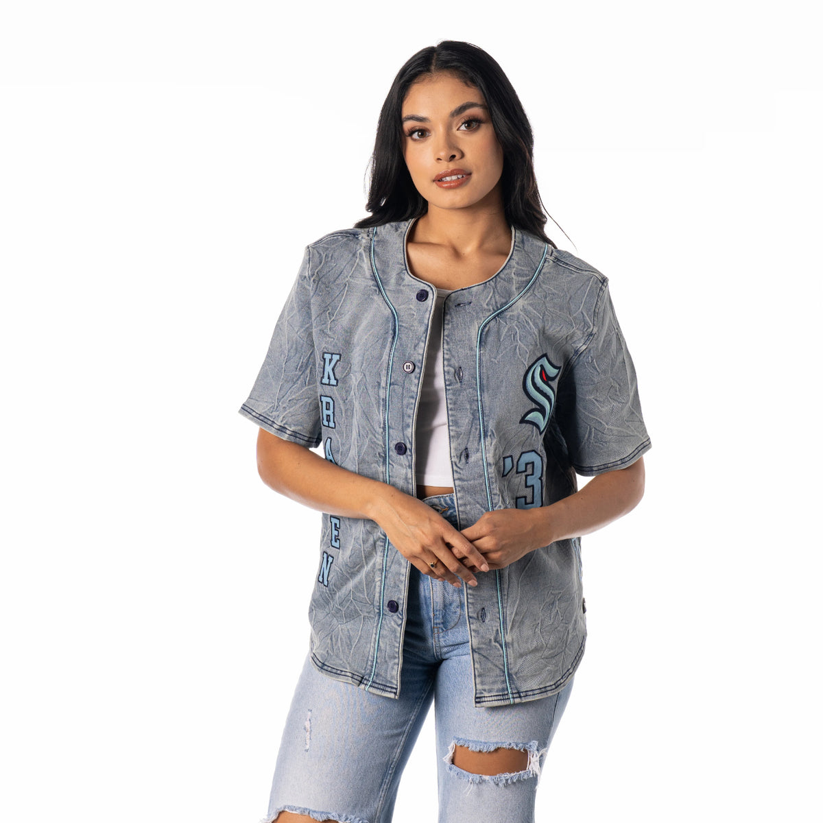 Seattle Kraken Denim Button Up Jersey Tee