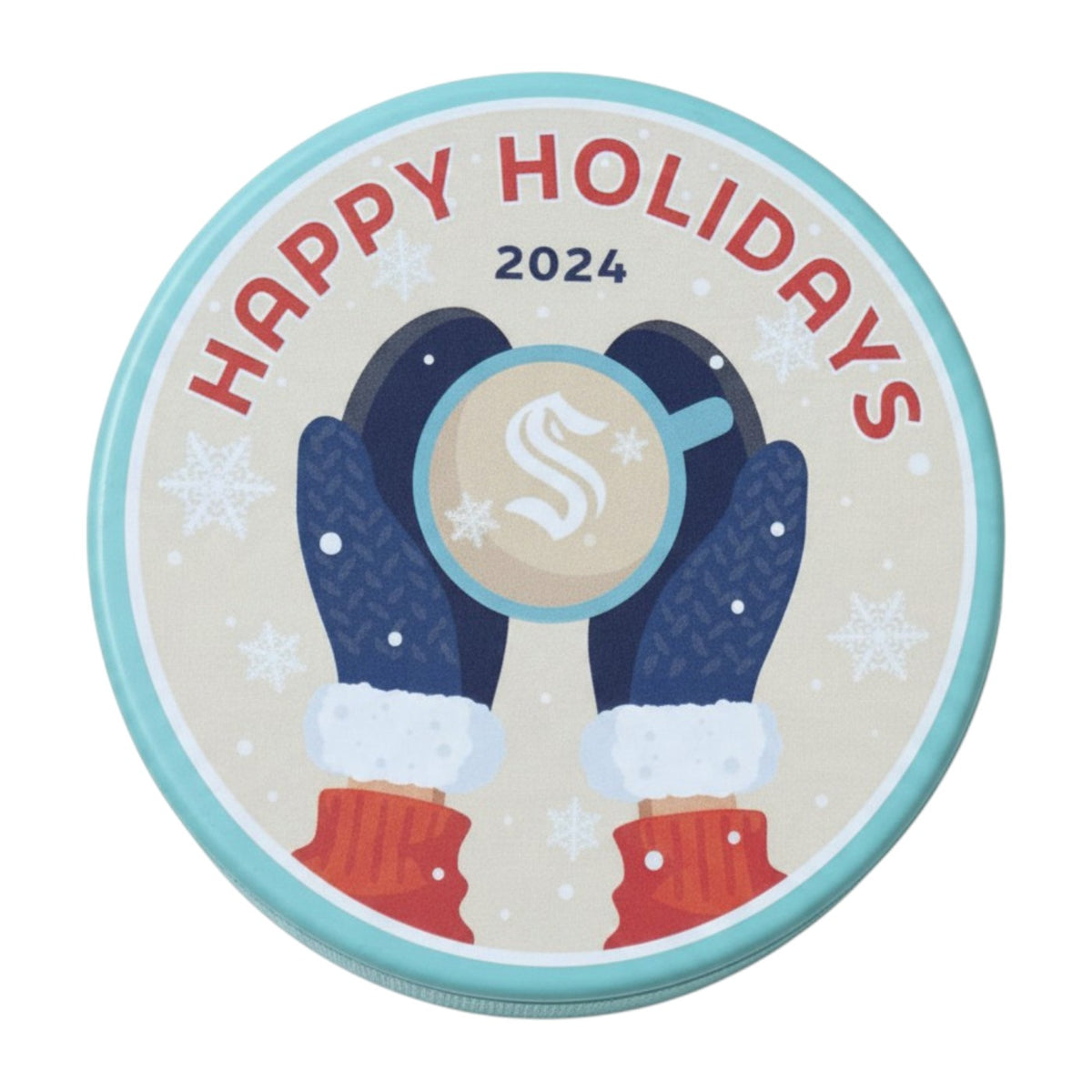 Seattle Kraken 2024 Happy Holidays Ice Blue Puck