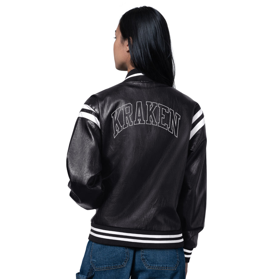 Seattle Kraken Womens Starter Faux Leather Varsity Jacket
