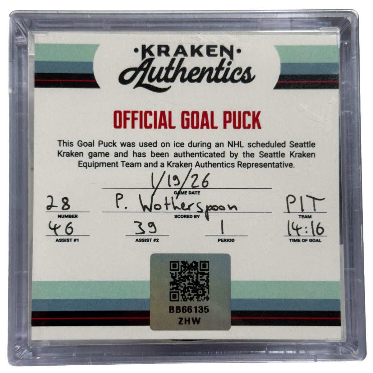 1.19.26 P. Wotherspoon #28 PIT Goal Puck