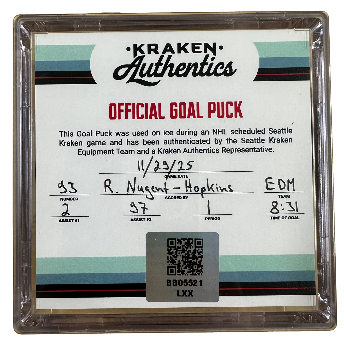 Nugent-Hopkins #93 Goal puck EDM 11.29.25