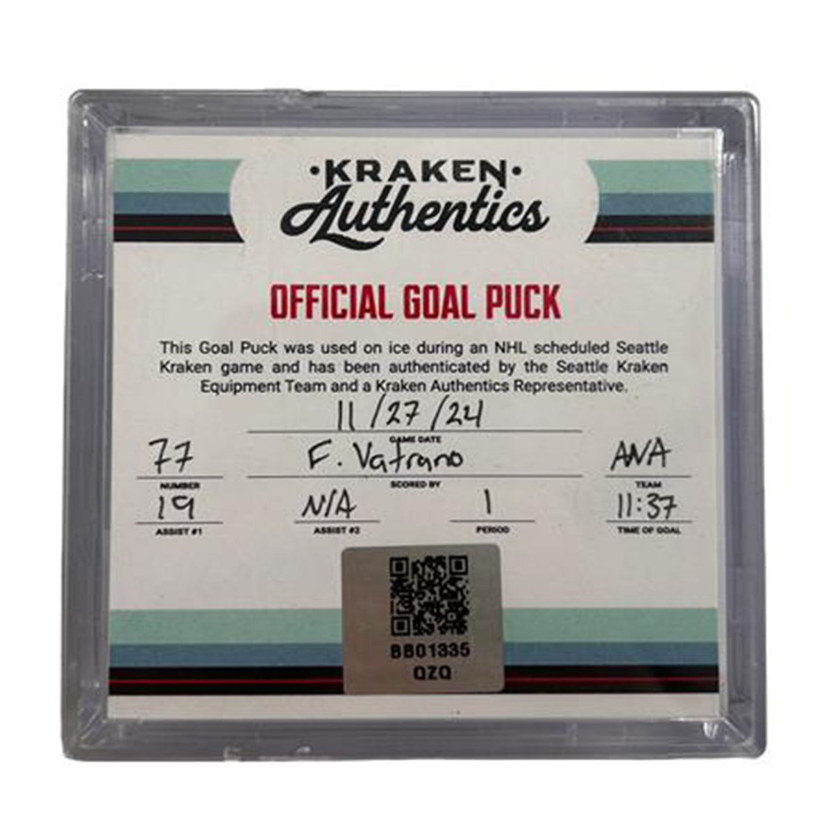 F. Vatrano #77 Goal Puck ANA 11.27.24