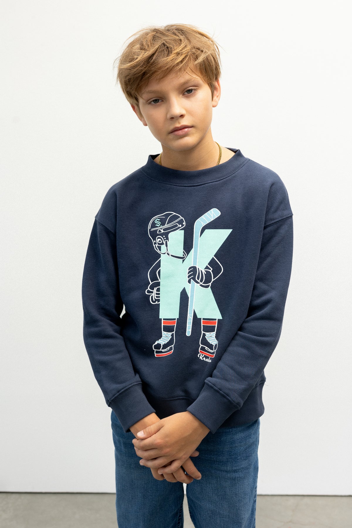 Seattle Kraken Line Change Youth Initial Crewneck