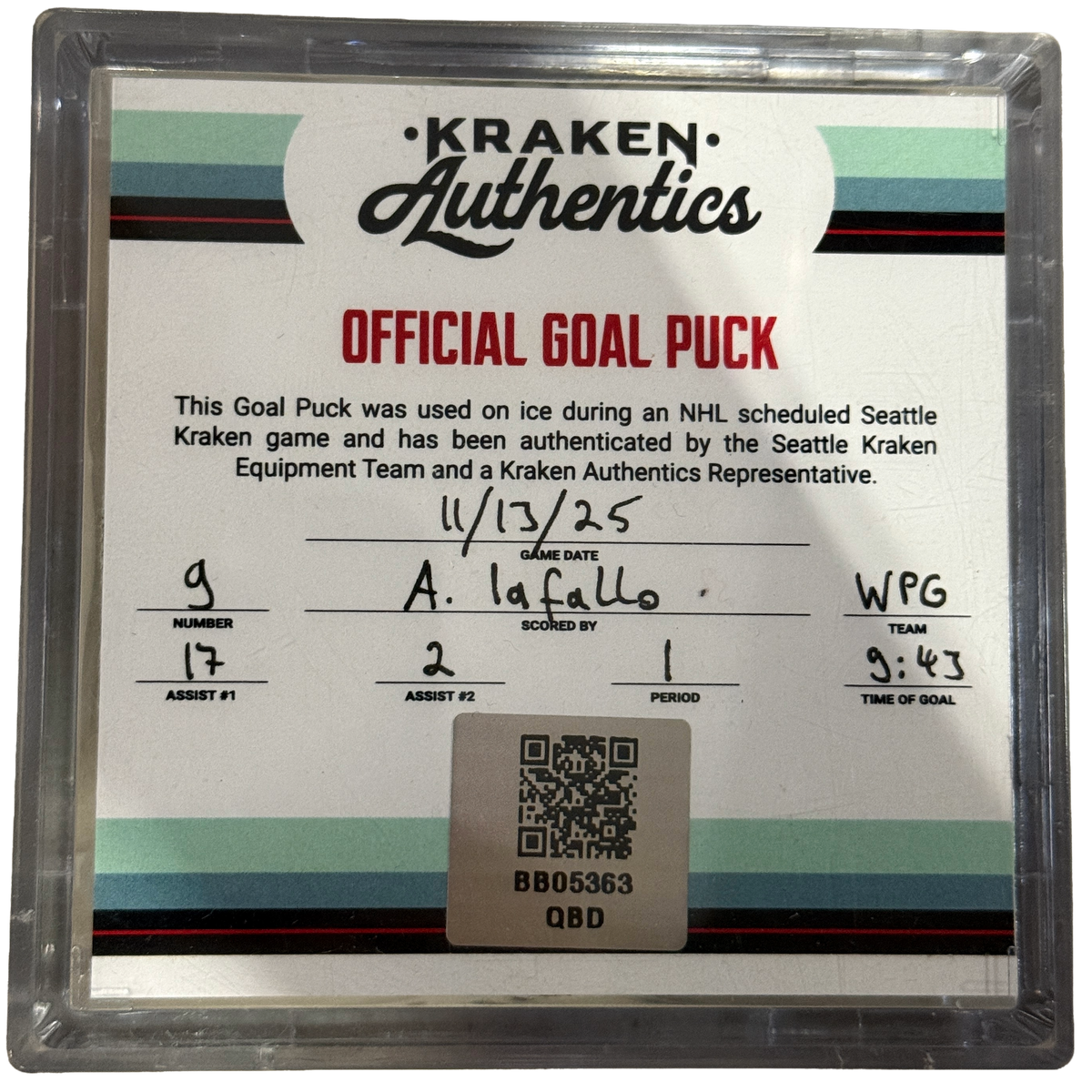 A. Iafallo Goal Puck SEA-WPG 11.13.25