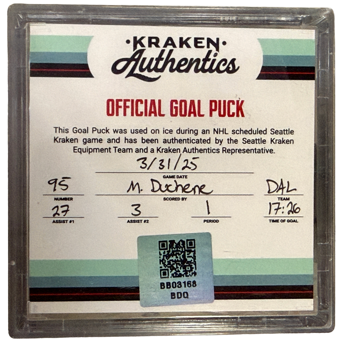 M. Duchene #95 Goal Puck DAL 3.31.25