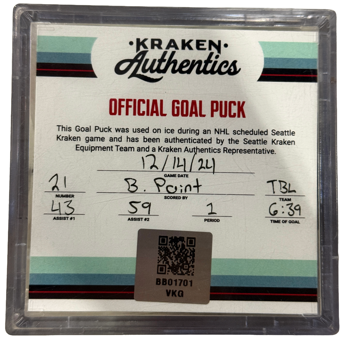 B. Point #21 Goal Puck TBL 12..14.24