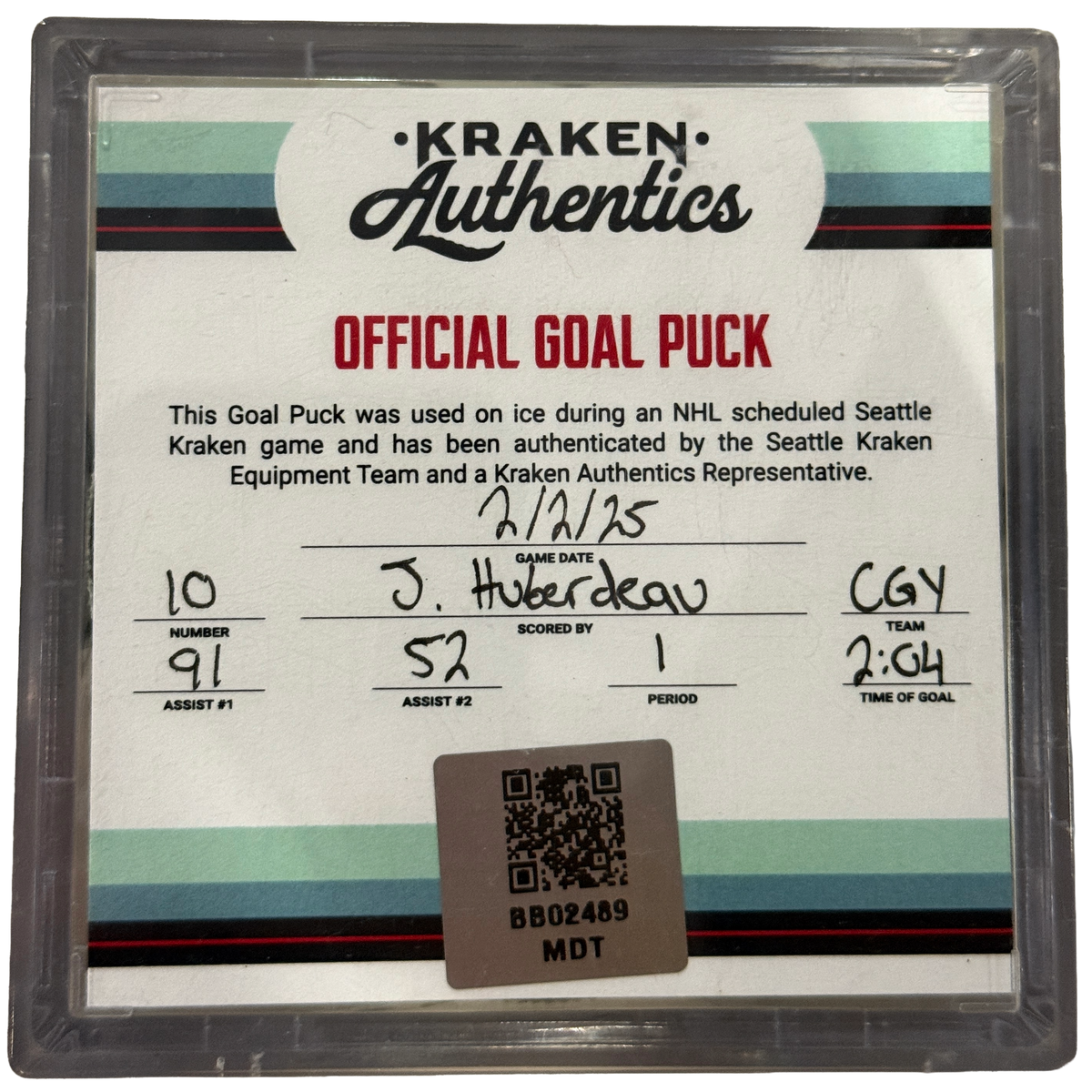 J. Huberdeau #10 Goal Puck 2.2.25
