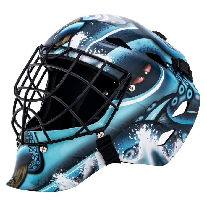 Custom: Seattle Kraken Goalie Mask Unsigned V1 + White Grill